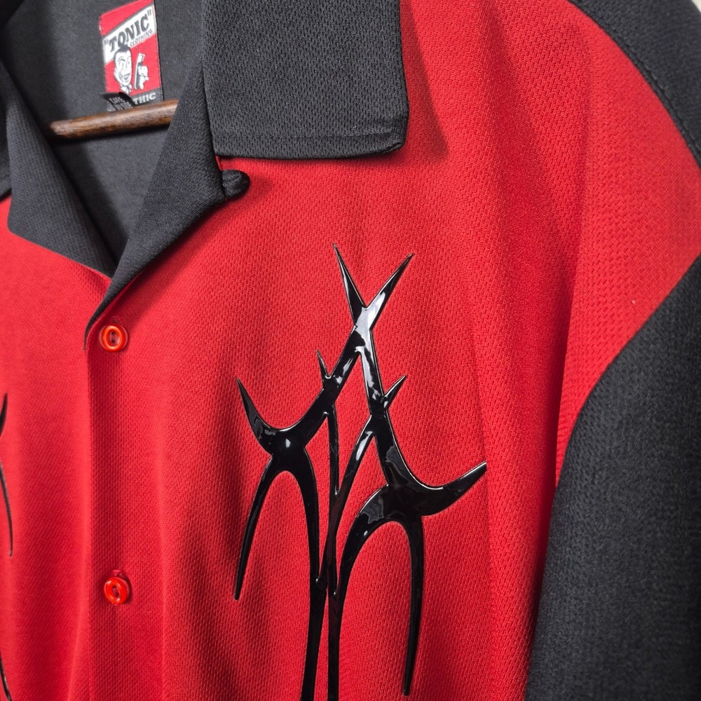 Tonic Clothing BC Ethic Mens XL Red Black Tribal Bowling Shirt USA Made - Picture 2 of 8